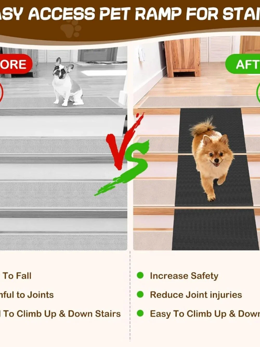 Dog Wedge Ramp for Stairs/Staircases, Portable & Lightweight 2Packs